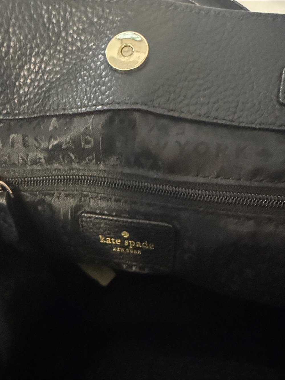 kate spade Black Pebbled Leather Flap Drawstring Backpack with Gold Hardware - Picture 7 of 8